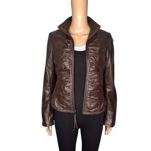 Black rivet women brown long sleeve zip up leather jacket size XS